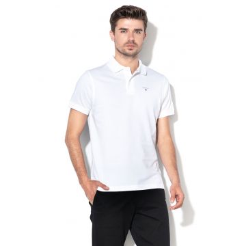 Tricou polo din material pique cu logo brodat - Alb