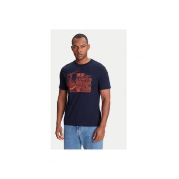 Tricou barbati  3I1XU10A4 - Bumbac - Bleumarin