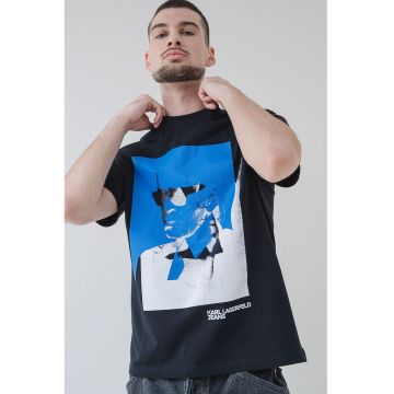 Tricou de bumbac organic cu logo - Negru/Albastru royal