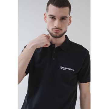 Tricou polo de bumbac cu logo - Alb/Negru