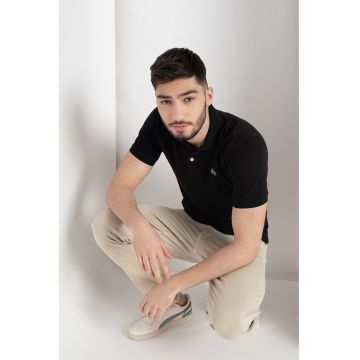 Tricou polo din bumbac si material pique - Negru