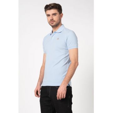 Tricou polo slim fit din material pique - Albastru lavanda