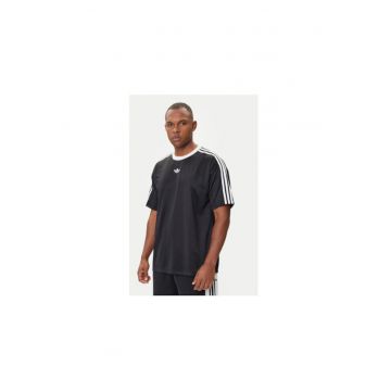 Tricou regular fit cu logo pe piept si dungi contrastante - 486794