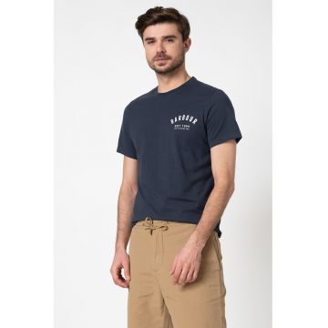 Tricou cu decolteu la baza gatului si imprimeu logo - Bleumarin