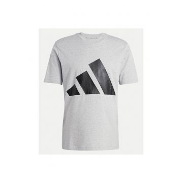 Tricou din bumbac cu imprimeu logo si decolteu la baza gatului