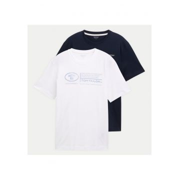 Set 2 tricouri barbati  1047047 - Bumbac - Alb/Negru