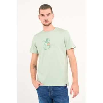 Tricou cu decolteu la baza gatului si imprimeu