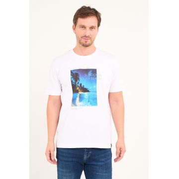 Tricou cu decolteu la baza gatului si imprimeu