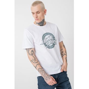 Tricou cu imprimeu logo si decolteu la baza gatului