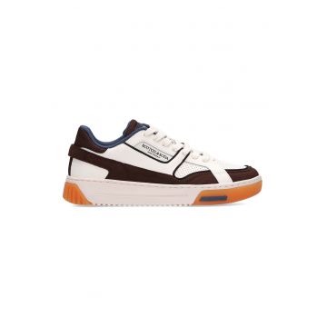 Pantofi sport low-cut de piele si piele intoarsa cu insertii de plasa