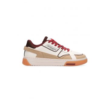 Pantofi sport low-cut de piele si piele intoarsa cu insertii de plasa