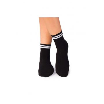 Sosete bumbac organic negre cu 2 dungi albe Active Day