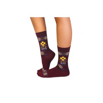 Sosete merino Ethno Fine Bordeaux -