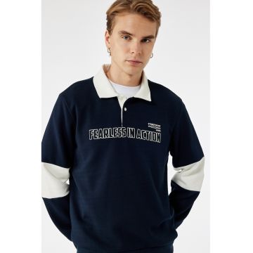 Bluza de trening polo din amestec de bumbac cu fenta cu nasturi