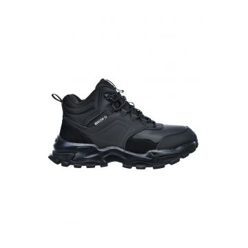 Botine de piele cu garnituri din material textil