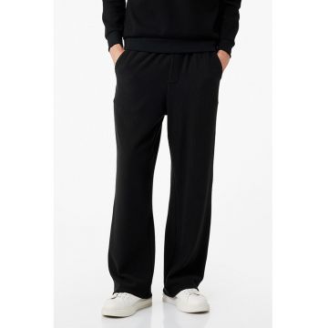Pantaloni din amestec de bumbac cu croiala ampla si talie elastica
