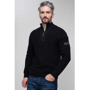 Pulover regular fit cu fenta scurta cu fermoar