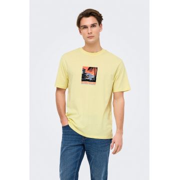 Tricou din bumbac cu imprimeu grafic discret Tricou din bumbac cu imprimeu grafic discret