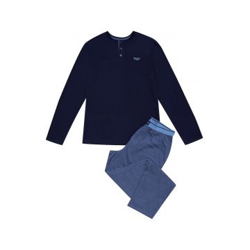 Pijamale barbati -  Bumbac - Albastru deschis/Bleumarin Pijamale barbati -  Bumbac - Albastru deschis/Bleumarin