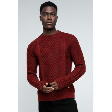 Pulover cu decolteu la baza gatului si model torsade - Visiniu