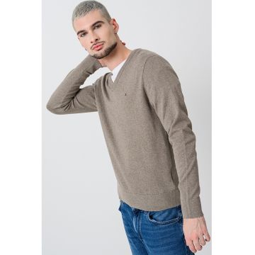 Pulover din amestec de bumbac organic si casmir cu decolteu in V Pulover din amestec de bumbac organic si casmir cu decolteu in V