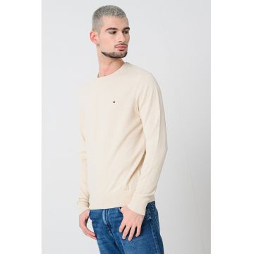 Pulover din amestec de casmir si bumbac organic cu decolteu la baza gatului Pulover din amestec de casmir si bumbac organic cu decolteu la baza gatului