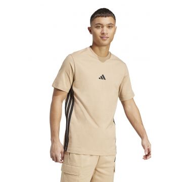 Tricou din bumbac cu decolteu la baza gatului si logo