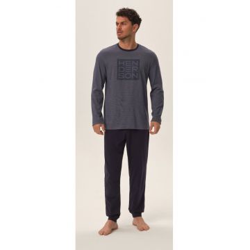 Pijama barbati  Jarvis - albastru - bumbac - bluza cu maneca lunga si pantaloni lungi - set Pijama barbati  Jarvis - albastru - bumbac - bluza cu maneca lunga si pantaloni lungi - set
