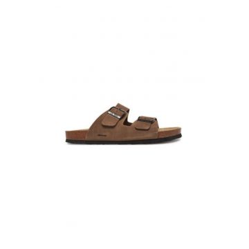 Slapi barbati  14301 - Piele naturala - Kaki Slapi barbati  14301 - Piele naturala - Kaki