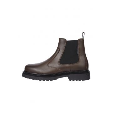 Ghete Chelsea de piele cu segmente din material textil Ghete Chelsea de piele cu segmente din material textil