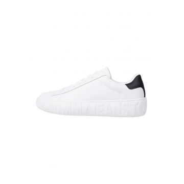 Pantofi sport de piele cu logo in relief Pantofi sport de piele cu logo in relief