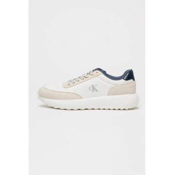 Pantofi sport din piele cu logo - Alb/Maro taupe deschis