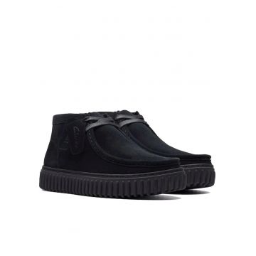 Ghete barbati -  casual - piele intoarsa - negru - Ghete barbati -  casual - piele intoarsa - negru -