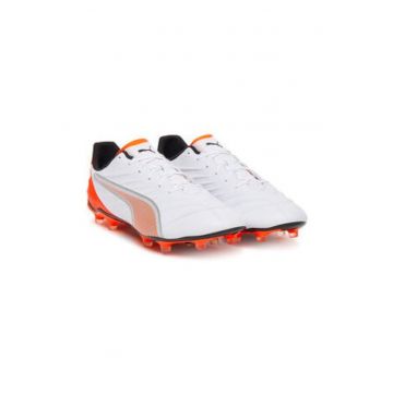Pantofi de fotbal barbati -  piele ecologica - alb/portocaliu