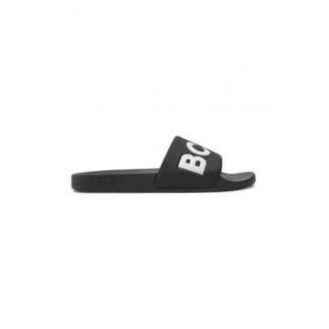 Papuci barbatesti -  piele ecologica - negru/alb - Papuci barbatesti -  piele ecologica - negru/alb -