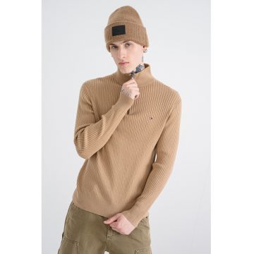 Pulover din amestec de bumbac organic cu striatii si fenta cu fermoar Pulover din amestec de bumbac organic cu striatii si fenta cu fermoar