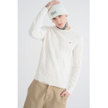 Pulover din bumbac organic cu model torsade Pulover din bumbac organic cu model torsade