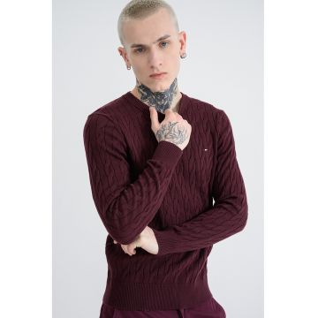 Pulover din bumbac organic cu model torsade Pulover din bumbac organic cu model torsade