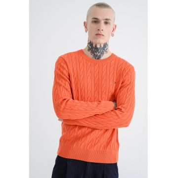 Pulover din bumbac organic cu model torsade Pulover din bumbac organic cu model torsade