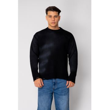 Pulover din mix de lana cu efect de prespalat Black 19044 Pulover din mix de lana cu efect de prespalat Black 19044