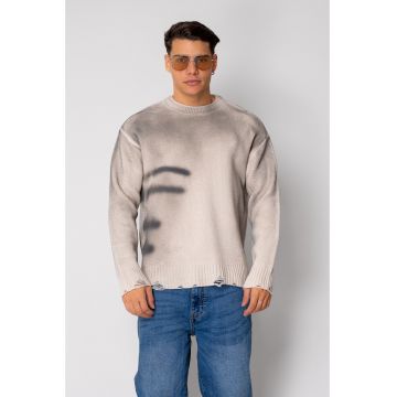 Pulover din mix de lana cu efect de prespalat Light Beige 19040 Pulover din mix de lana cu efect de prespalat Light Beige 19040