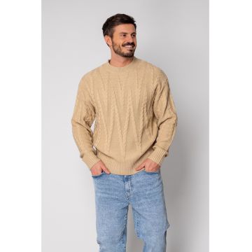 Pulover din mix de lana cu model tricotat Beige 19048 Pulover din mix de lana cu model tricotat Beige 19048