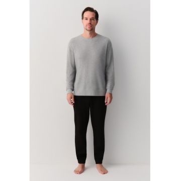 Bluza de pijama din bumbac cu decolteu la baza gatului Bluza de pijama din bumbac cu decolteu la baza gatului