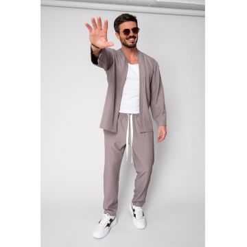 Set Long Tulum Jacheta tip kimono si pantalon Premium Edition Taupe 19173 Set Long Tulum Jacheta tip kimono si pantalon Premium Edition Taupe 19173