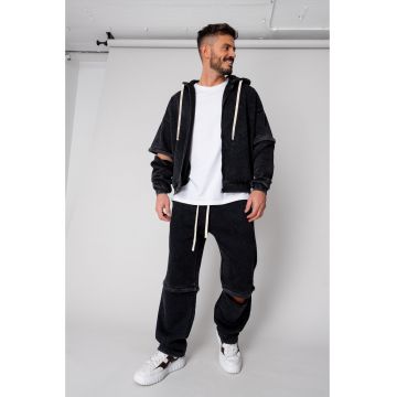 Set Pre-Washed hanorac cu fermoar si pantalon Black 19156 Set Pre-Washed hanorac cu fermoar si pantalon Black 19156