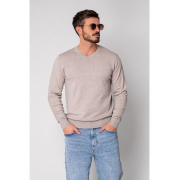 Pulover cu V cut Taupe 19086 Pulover cu V cut Taupe 19086