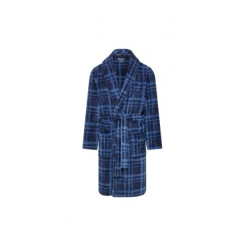 Halat pentru barbati  model in carouri - poliester - 2 buzunare - albastru Halat pentru barbati  model in carouri - poliester - 2 buzunare - albastru