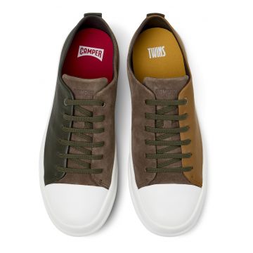 Pantofi sport de piele nabuc Chasis Twins - Maro/Kaki