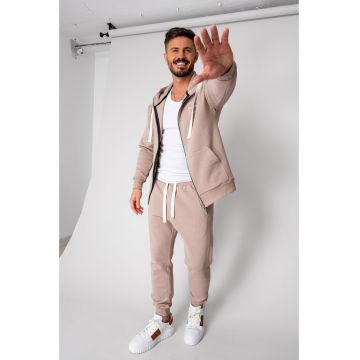 Set Rock hanorac cu fermoar si pantalon conic Taupe 18653