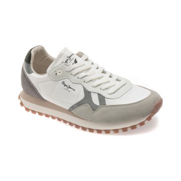 Pantofi sport PEPE JEANS albi, BRIT-ON MASTER, din material textil Pantofi sport PEPE JEANS albi, BRIT-ON MASTER, din material textil
